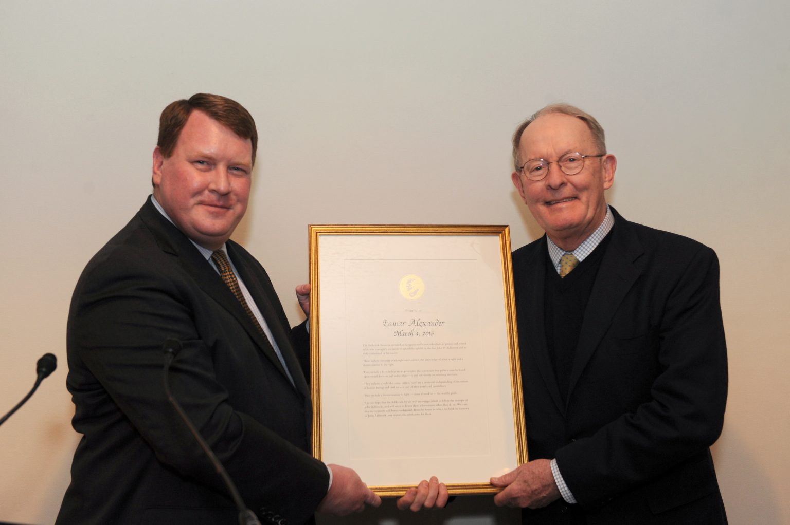 U.S. Sen. Lamar Alexander Receives 2015 John M. Ashbrook Award - Ashbrook